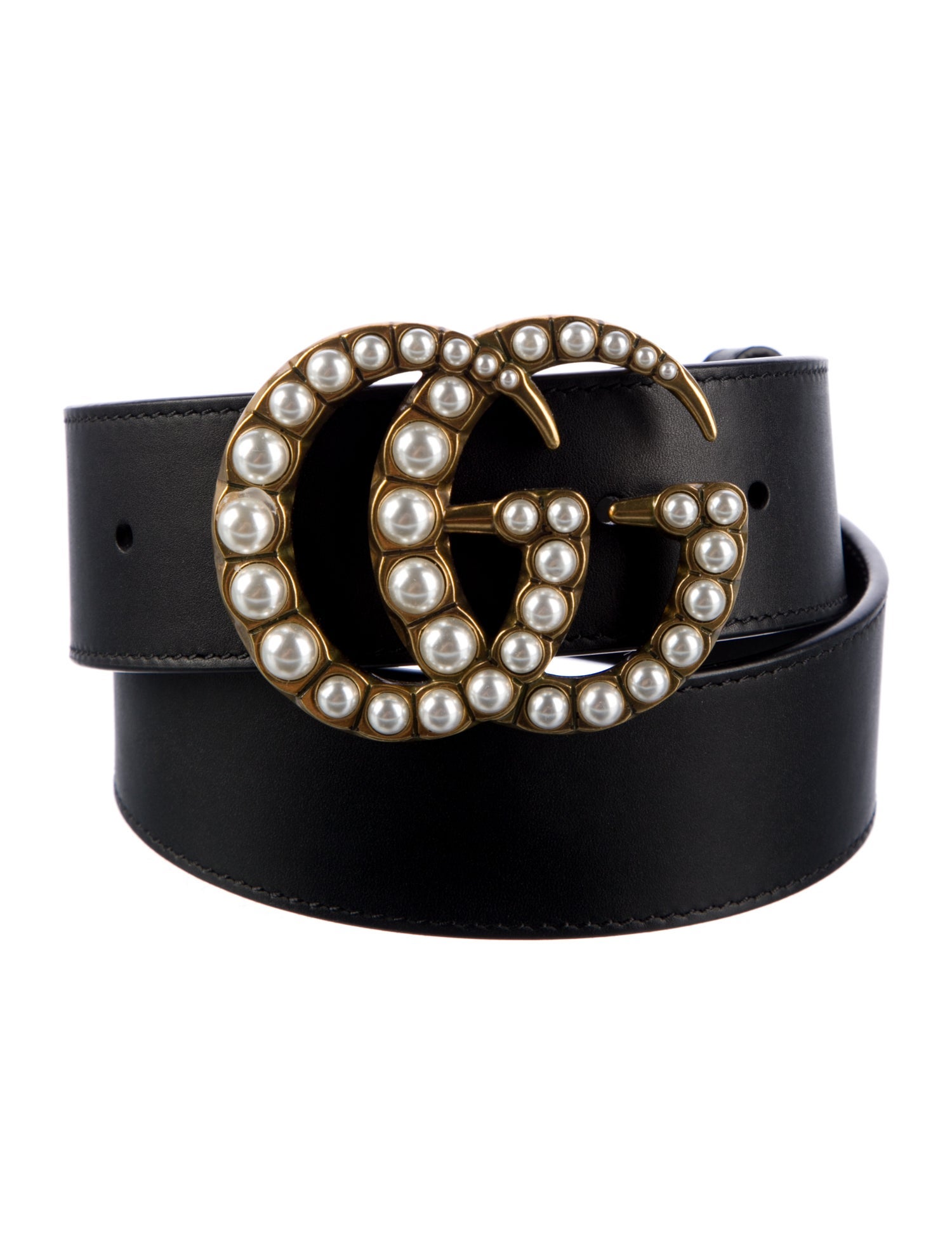 Gucci Marmont Faux Pearl Accents Belt