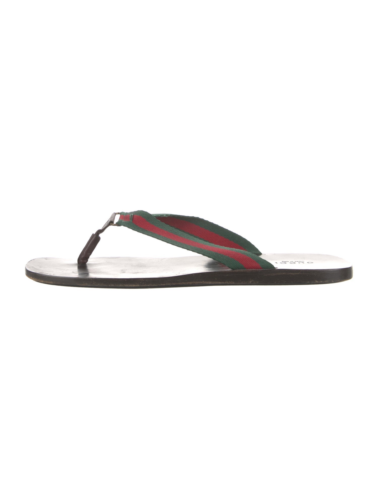 Gucci Sylvie Web Accent Leather Trim Embellishment Flip Flops