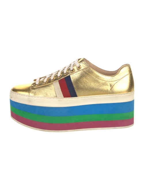 Gucci Sylvie Web Accent Leather Wedge Sneakers