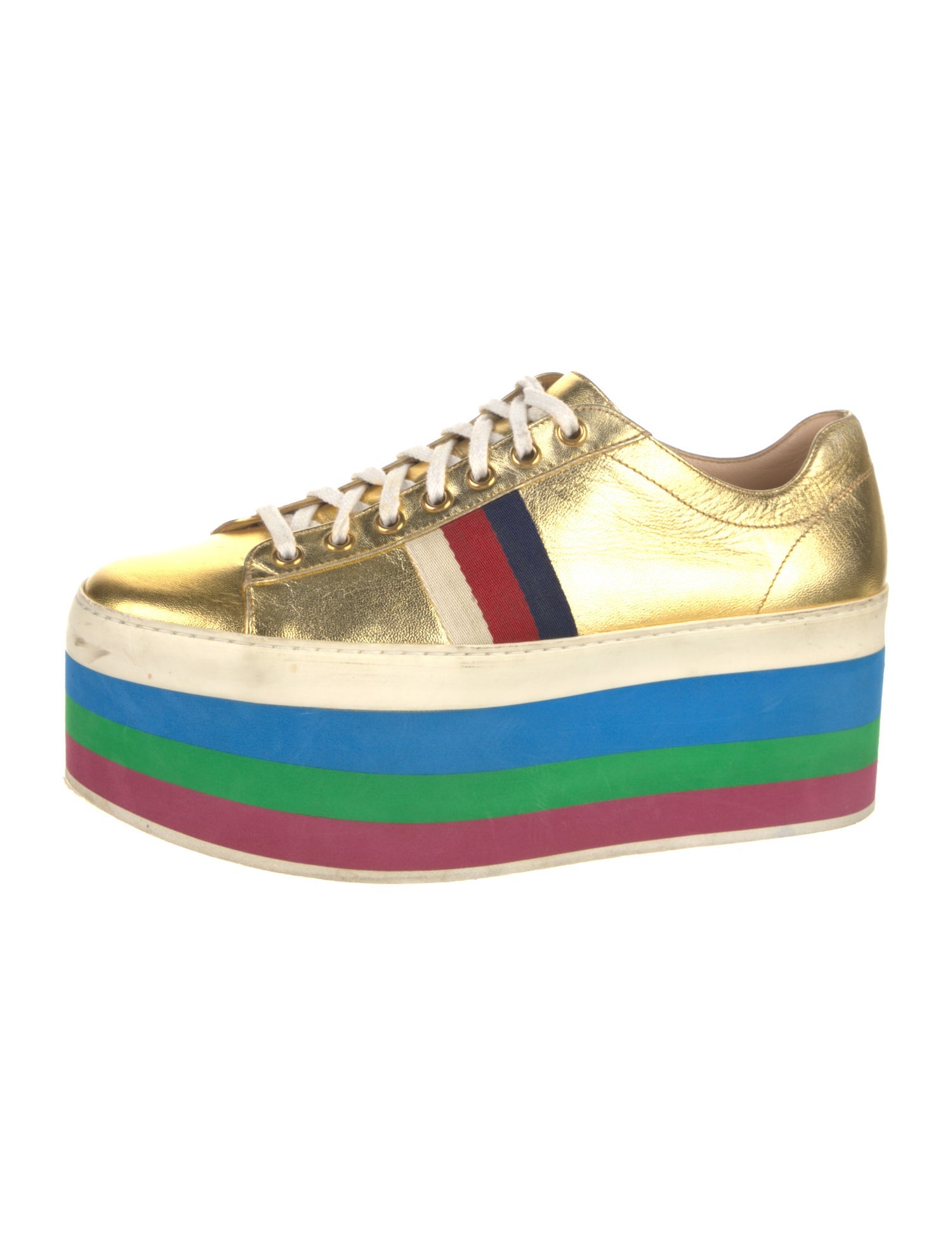 Gucci Sylvie Web Accent Leather Wedge Sneakers