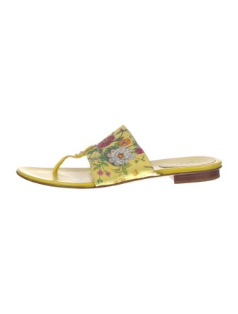 Gucci Flora Print Leather Trim Embellishment Slides