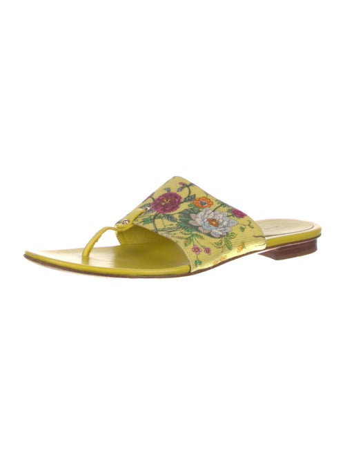 Gucci Flora Print Leather Trim Embellishment Slides