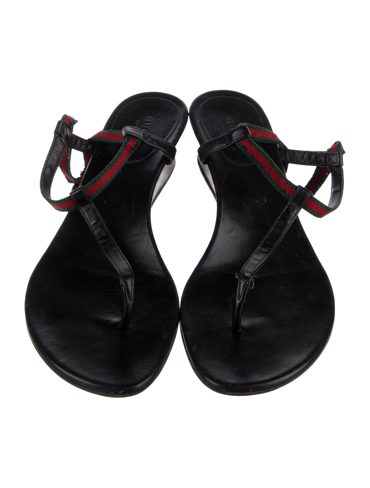 Gucci Web Accent Leather T-Strap Sandals