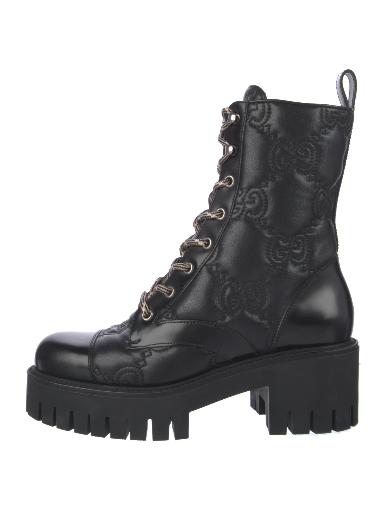 Gucci GG Logo Leather Combat Boots