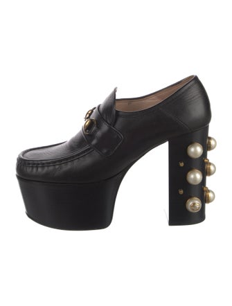 Gucci Faux Pearl Accents Leather Pumps