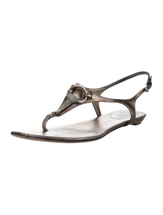 Gucci Hasler Horsebit Accent Leather T-Strap Sandals