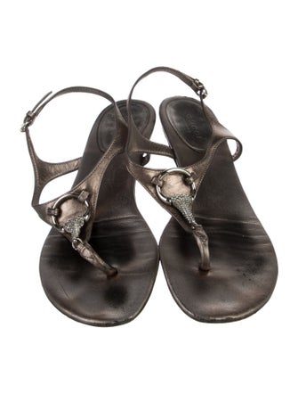 Gucci Hasler Horsebit Accent Leather T-Strap Sandals