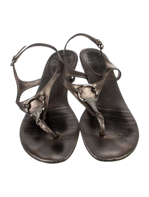 Gucci Hasler Horsebit Accent Leather T-Strap Sandals