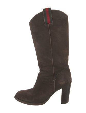 Gucci Web Accent Suede Western Boots