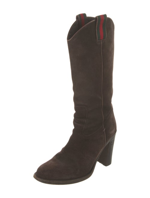 Gucci Web Accent Suede Western Boots