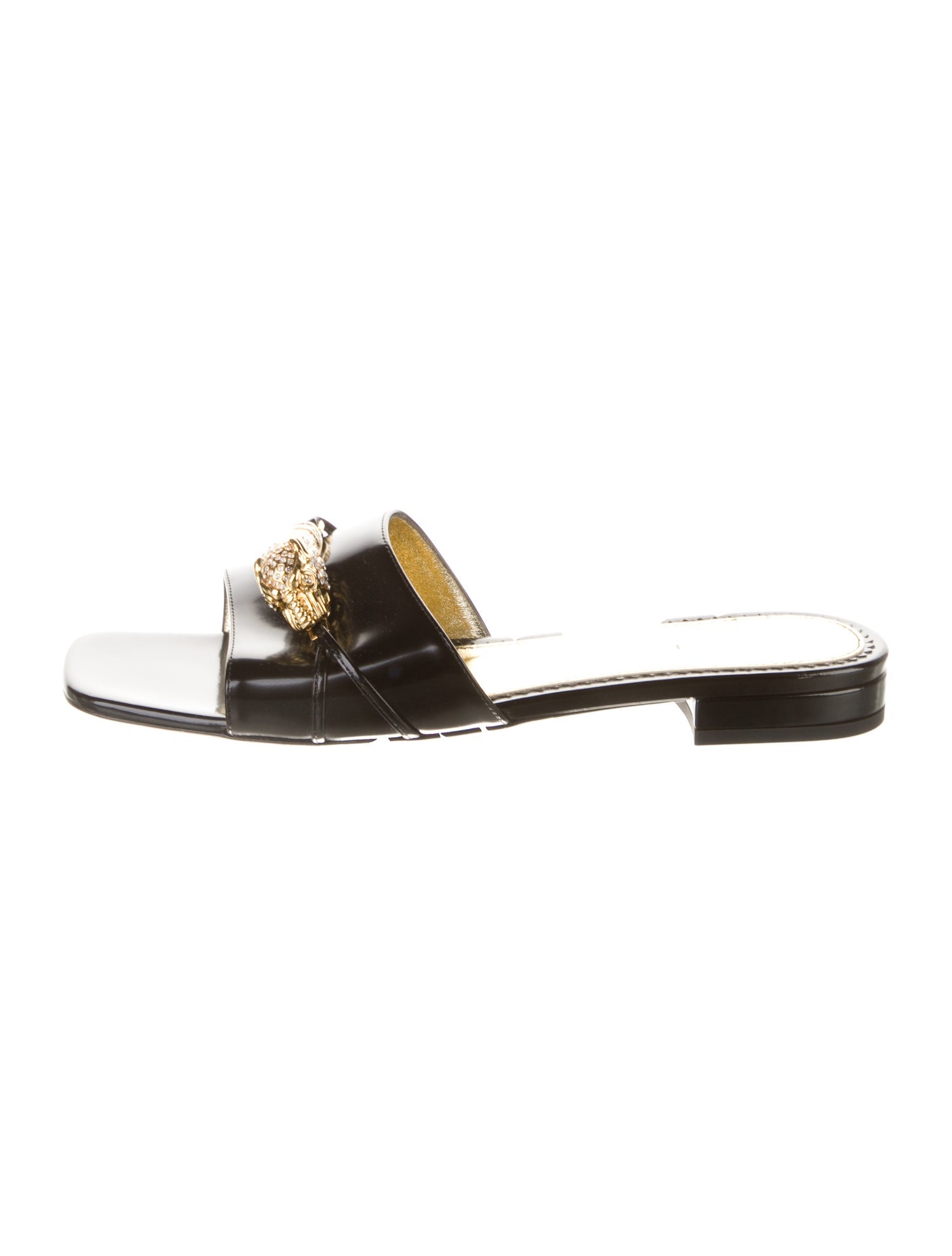 Gucci Tiger Head Accent Patent Leather Slides
