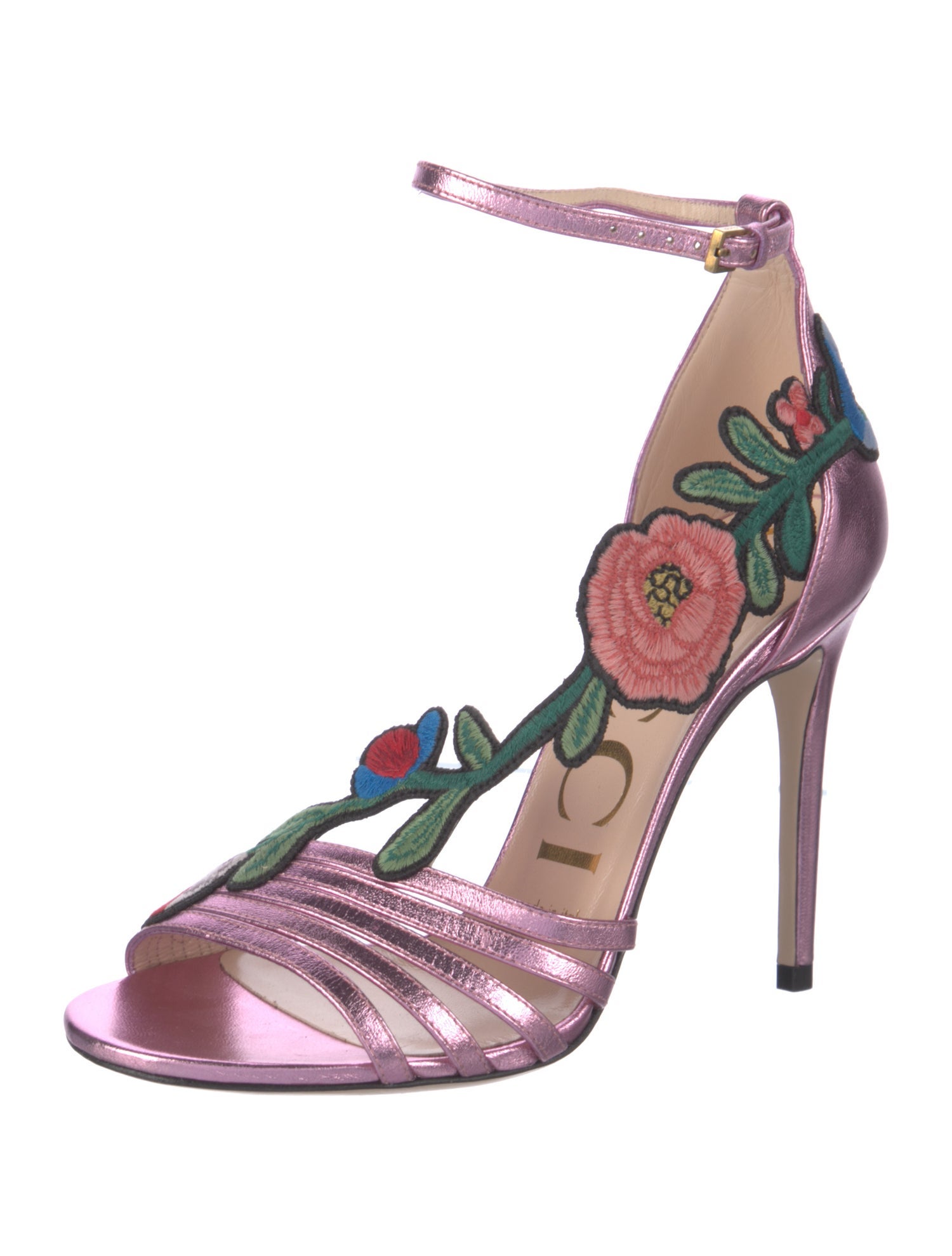 Gucci Leather Floral Print Sandals