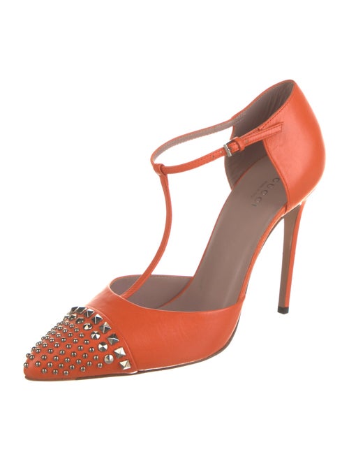 Gucci Leather Studded Accents T-Strap Pumps