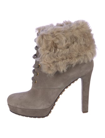 Gucci Suede Fur Trim Lace-Up Boots