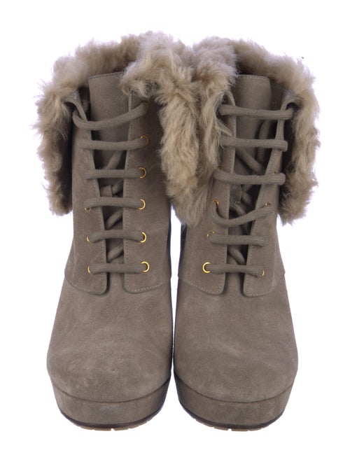 Gucci Suede Fur Trim Lace-Up Boots