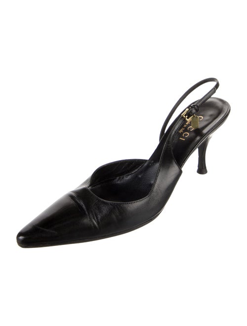 Gucci Web Accent Leather Slingback Pumps