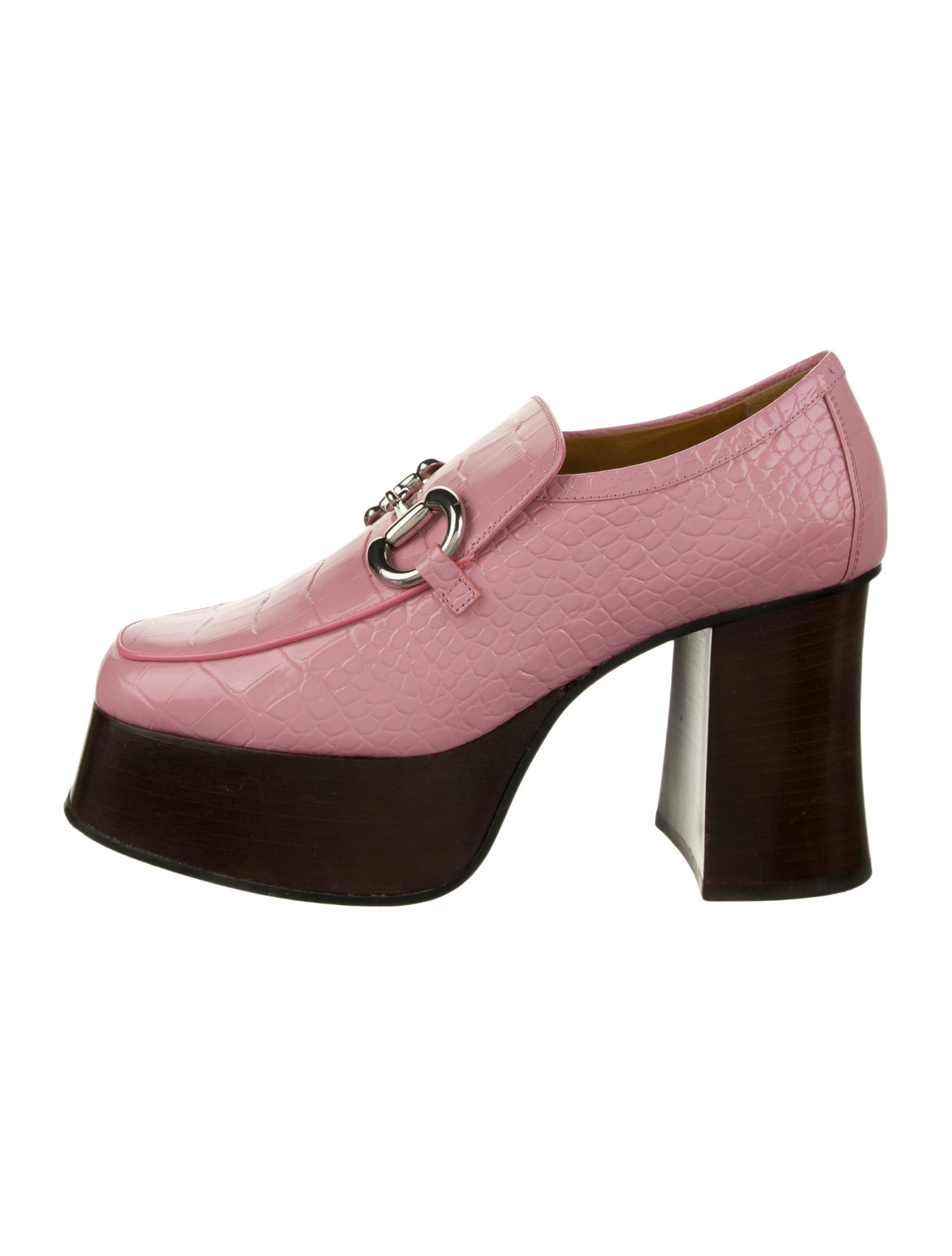 Gucci Horsebit Accent Embossed Leather Pumps