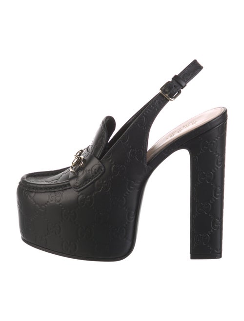 Gucci Horsebit Accent Embossed Leather Slingback Pumps
