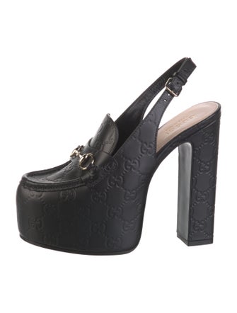 Gucci Horsebit Accent Embossed Leather Slingback Pumps