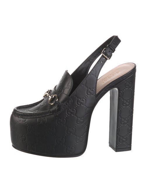 Gucci Horsebit Accent Embossed Leather Slingback Pumps