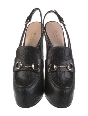Gucci Horsebit Accent Embossed Leather Slingback Pumps