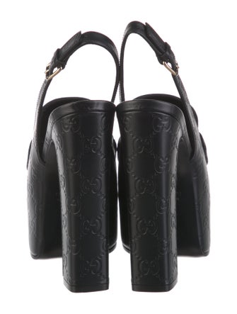 Gucci Horsebit Accent Embossed Leather Slingback Pumps