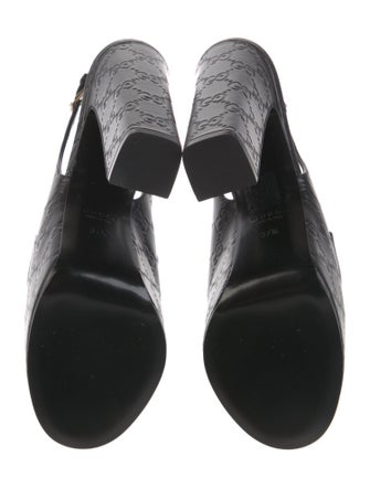 Gucci Horsebit Accent Embossed Leather Slingback Pumps