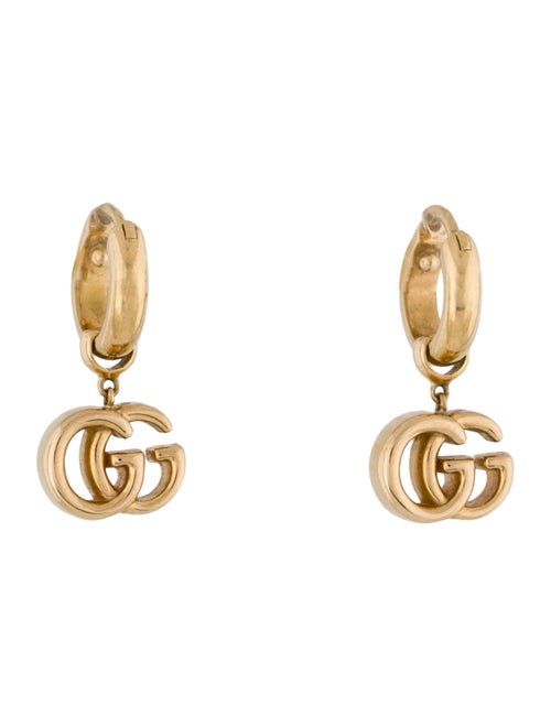 Gucci 18K Y Running GG Logo Huggie Drop Earrings
