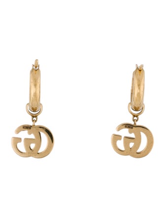 Gucci 18K Y Running GG Logo Huggie Drop Earrings