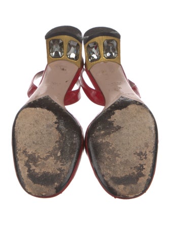 Gucci Leather Crystal Embellishments Slingback Pumps