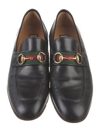 Gucci Web Accent Leather Loafers