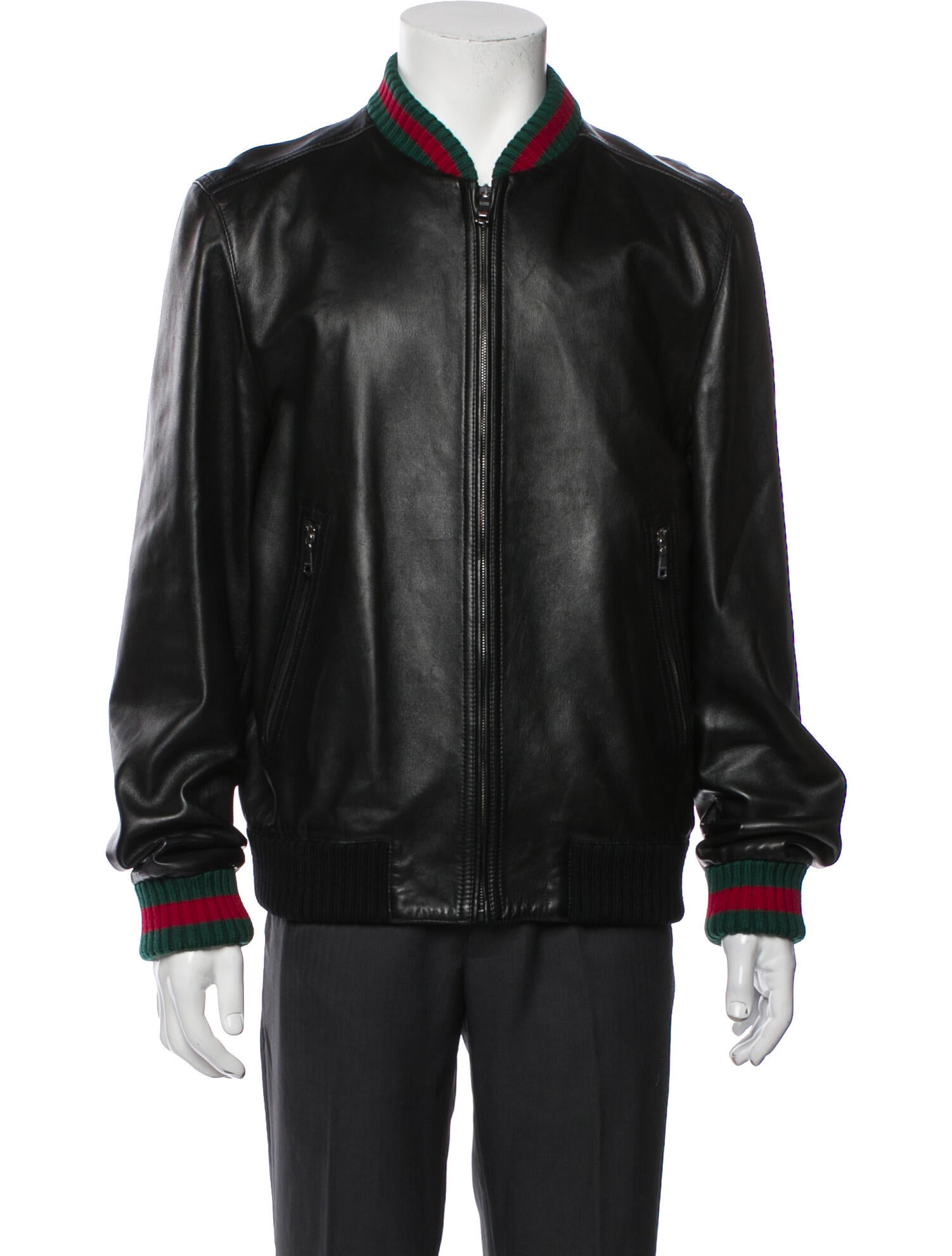Gucci Web Accent Lamb Leather Bomber Jacket