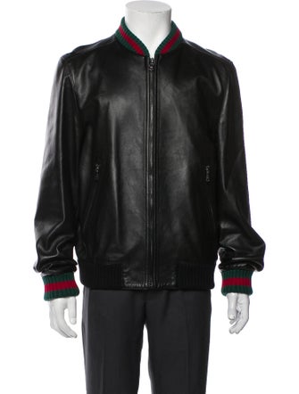 Gucci Web Accent Lamb Leather Bomber Jacket