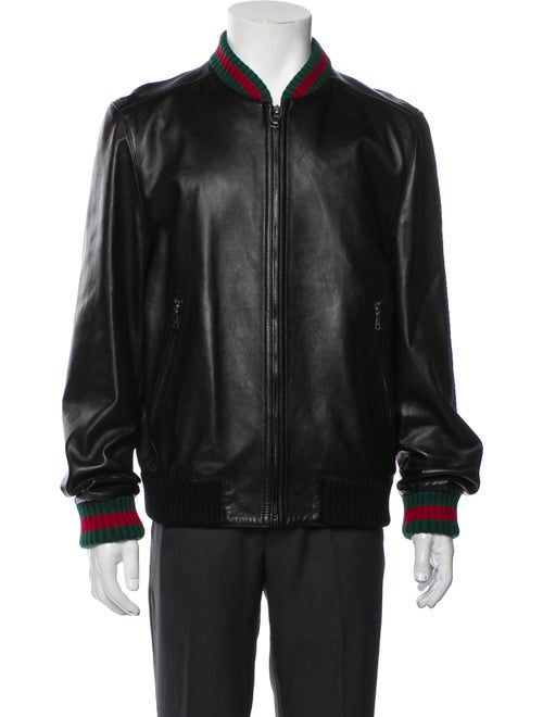 Gucci Web Accent Lamb Leather Bomber Jacket