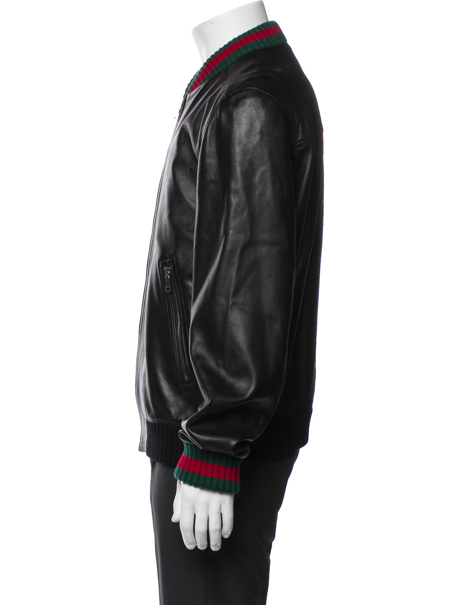 Gucci Web Accent Lamb Leather Bomber Jacket