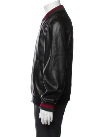 Gucci Web Accent Lamb Leather Bomber Jacket