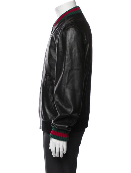 Gucci Web Accent Lamb Leather Bomber Jacket