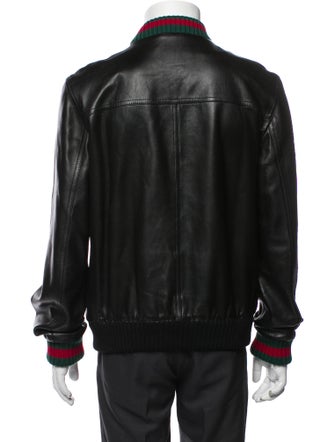 Gucci Web Accent Lamb Leather Bomber Jacket