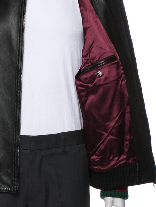 Gucci Web Accent Lamb Leather Bomber Jacket