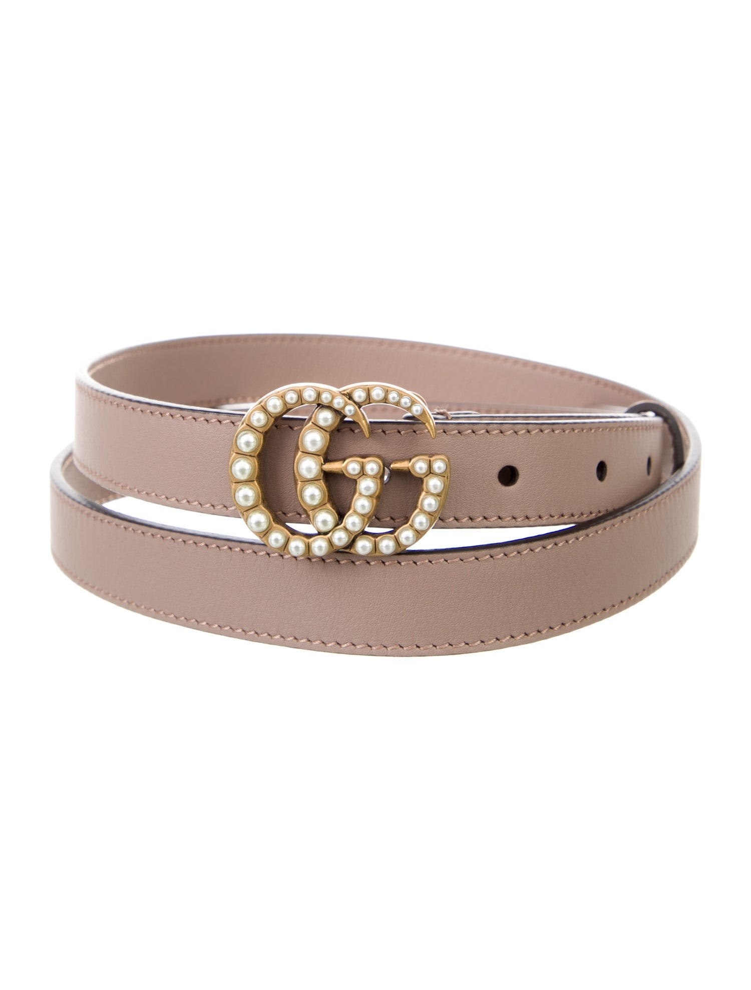 Gucci Faux Pearl Accents Skinny Belt