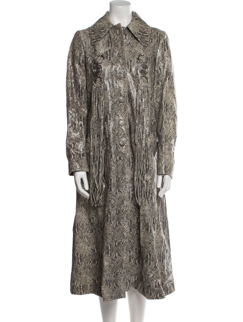 Gucci Gucci Fringe Trim Python Print Leather Coat… - image 1