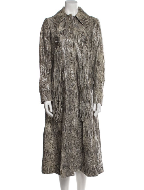 Gucci 2020 Gucci Fringe Trim Python Print Leather Coat Trench Coat