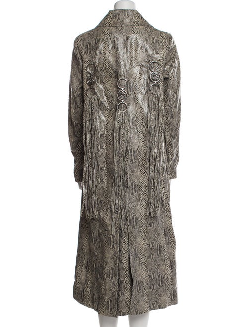 Gucci 2020 Gucci Fringe Trim Python Print Leather Coat Trench Coat