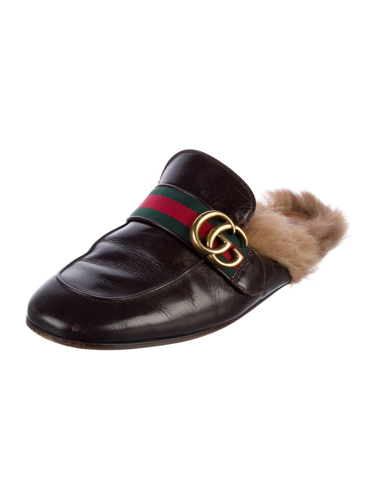 Gucci Web Accent Leather Slippers