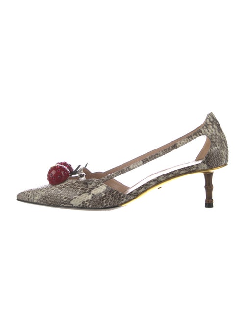 Gucci Interlocking G Logo Snakeskin Slingback Pumps