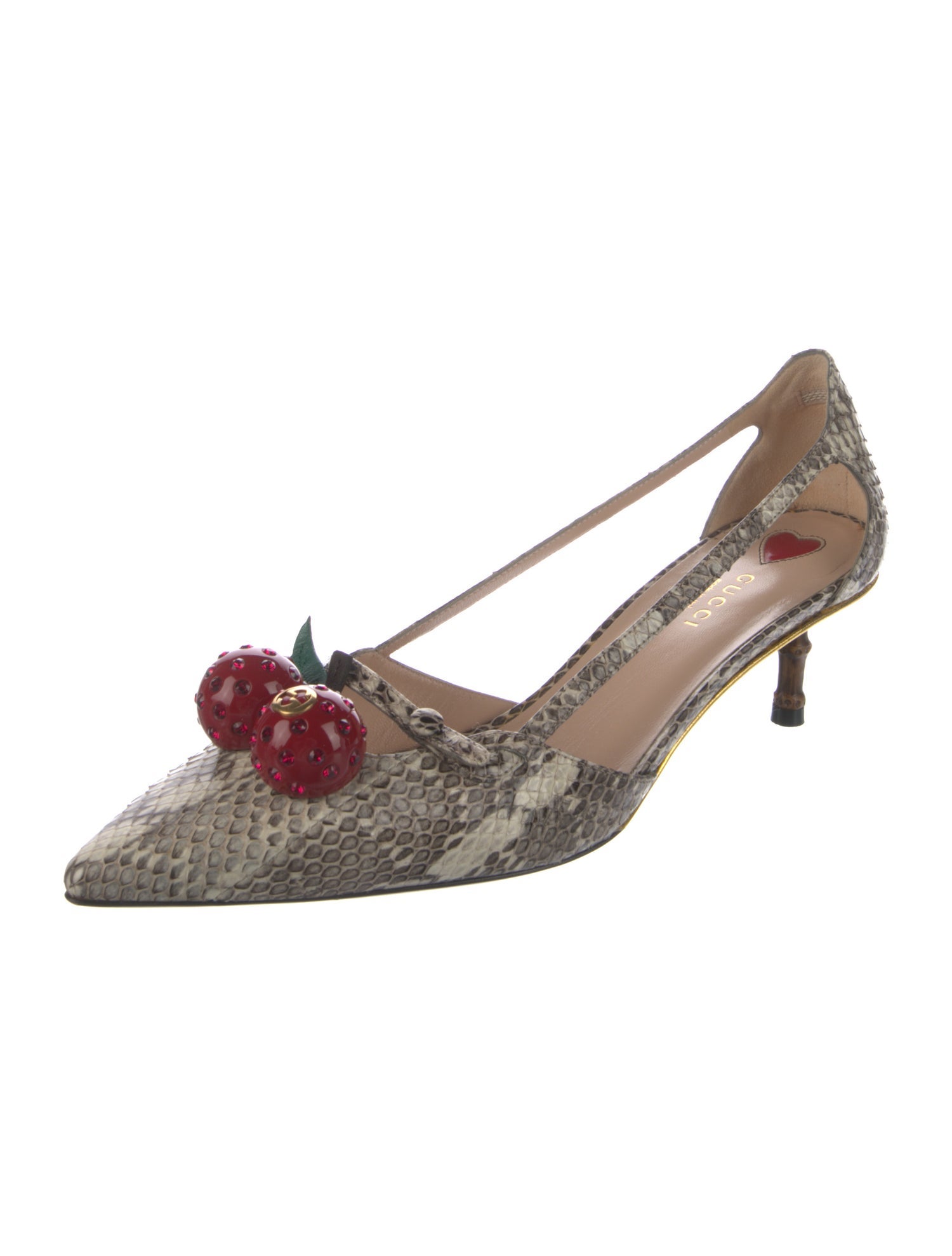 Gucci Interlocking G Logo Snakeskin Slingback Pumps
