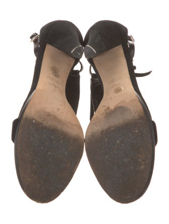 Gucci Suede Fringe Trim Accent T-Strap Sandals