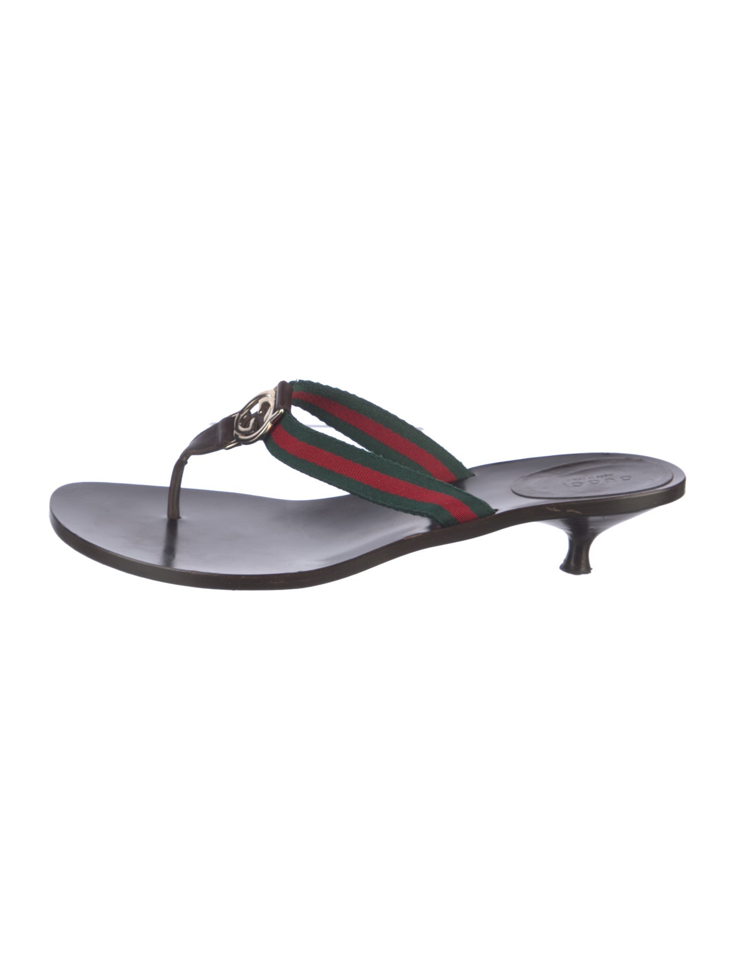 Gucci Web Accent Leather T-Strap Sandals