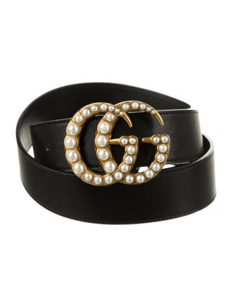 Gucci Faux Pearl Accents Leather Belt