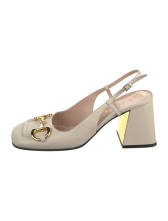 Gucci Horsebit Accent Leather Slingback Pumps